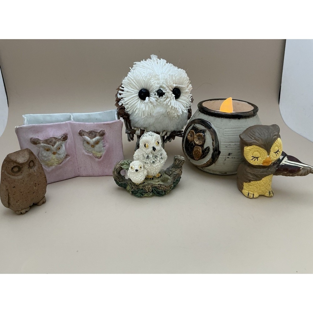 Owls! Lot‎ of 6 Vintage Collectible Owl Related Small Items